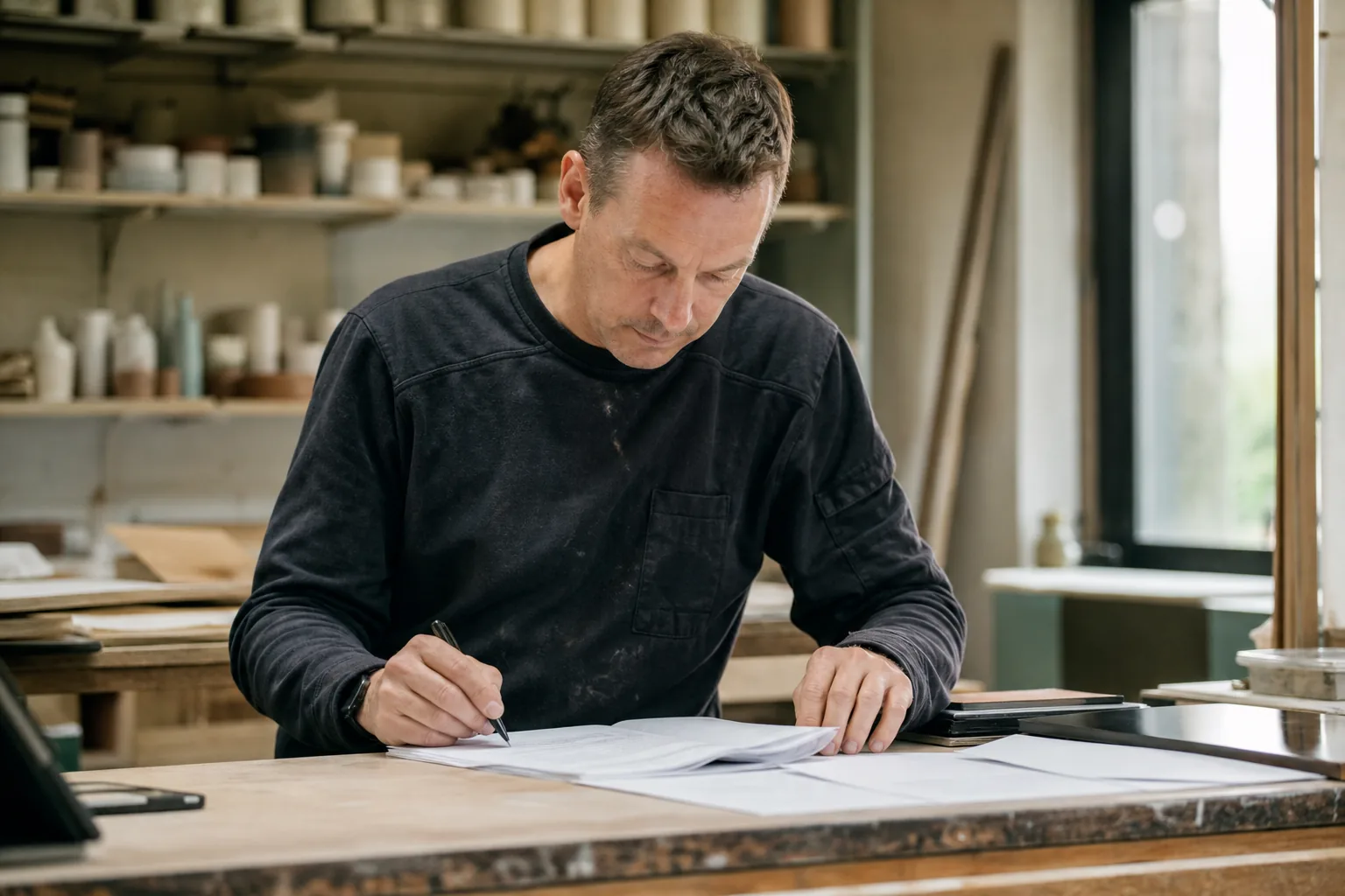 Werk in een Nederlandse winkel of werkplaats. Beeld bij het artikel: Waar moet je op letten als je een maatwerkofferte naloopt voordat hij de deur uitgaat?