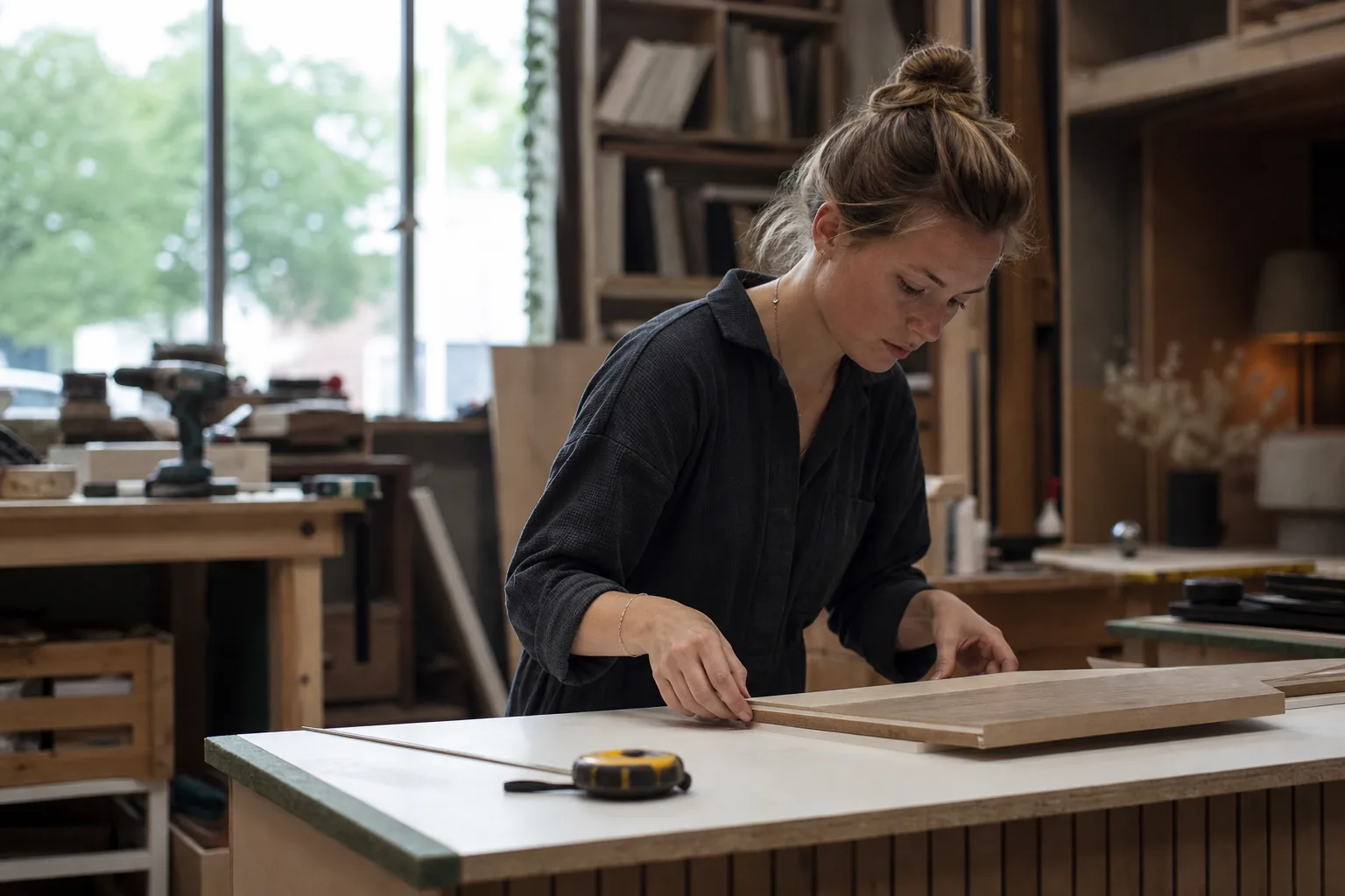 Werk in een Nederlandse winkel of werkplaats. Beeld bij het artikel: Hoeveel uren loop je mis op een interieurproject als je de nacalculatie ernaast legt?